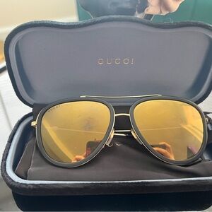 Gucci Black and Gold Aviator Sunglasses